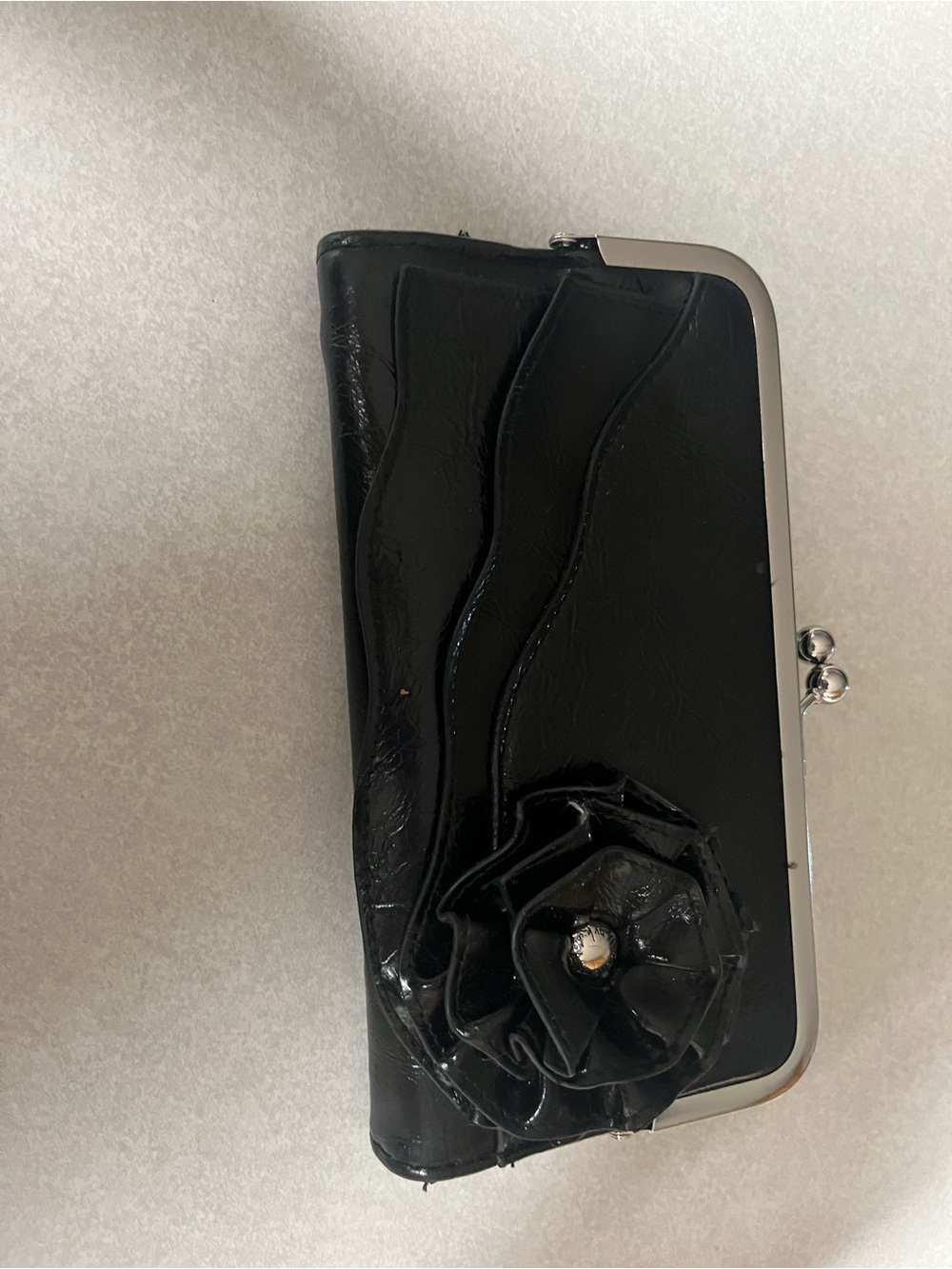 kate spade Black Patent Floral Kiss-Lock Clutch